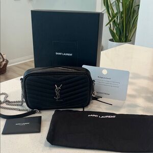 Saint Laurent Black Quilted Camera Bag with Silver Accents